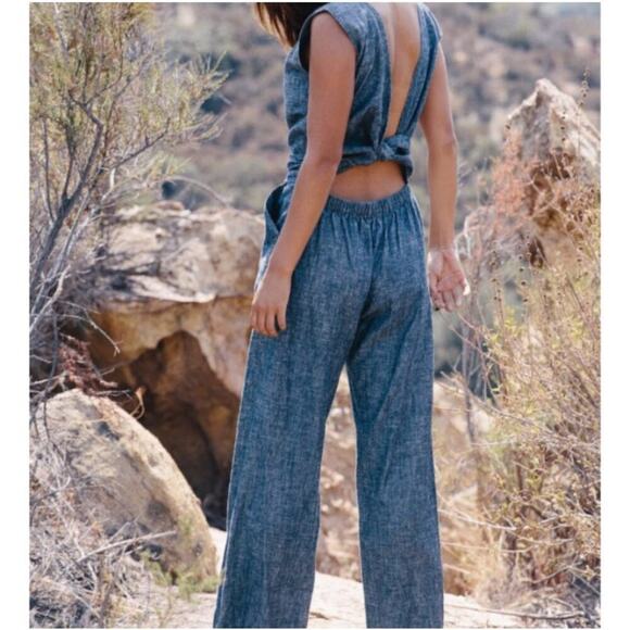 OZMA Of California Matador Hemp Cotton Wide Leg Romper Jumpsuit Chambray, Small - Picture 2 of 14